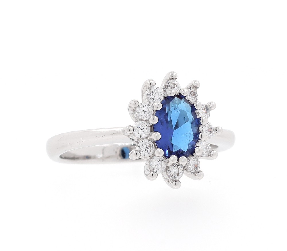 Blue Sapphire Halo Ring (Oval Cut)